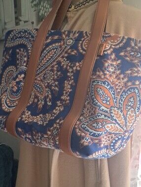 Liberty London Paisley Tote Bag in Slate Blue and Tan